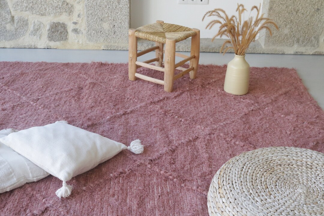 Large Recycled Linen Pink Carpet 180x250 Cm, Pink Area Rug, Living Room ...
