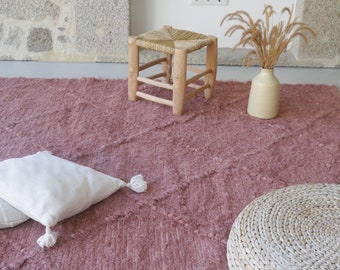 Alfombra rosa de lino reciclado grande 180x250 cm, alfombra rosa, alfombra de salón, alfombra boho, decoración de casa de campo, alfombra boho, decoración minimalista