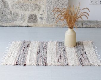 Petit tapis beige tissé à la main, tapis en coton rayé, tapis de salle de bain, tapis de douche, tapis de chevet, tapis de cuisine, tapis de bain, tapis boho, tapis boho