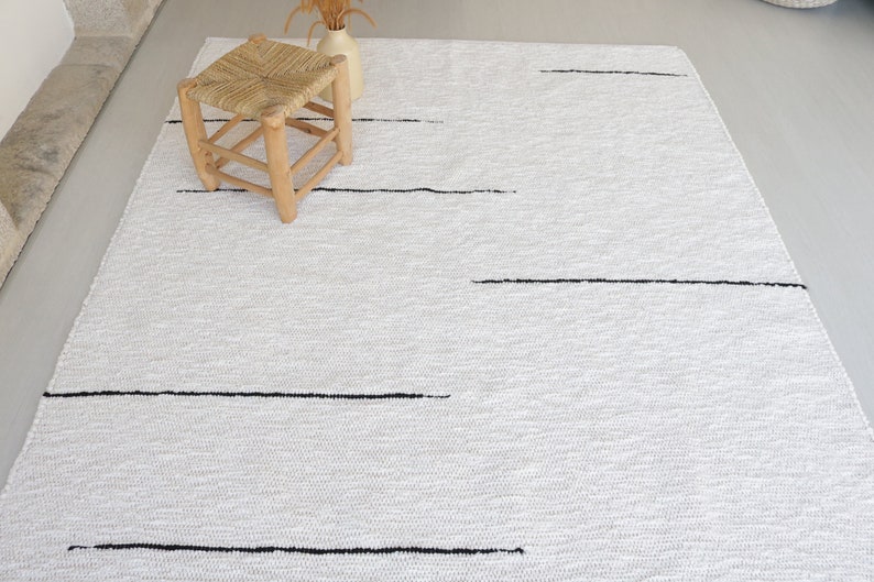 Extra large white and black carpet 200x300cm white area rug, abstract rug, living room rug, Scandinavian rug, bedroom rug, Sustainable rug image 7