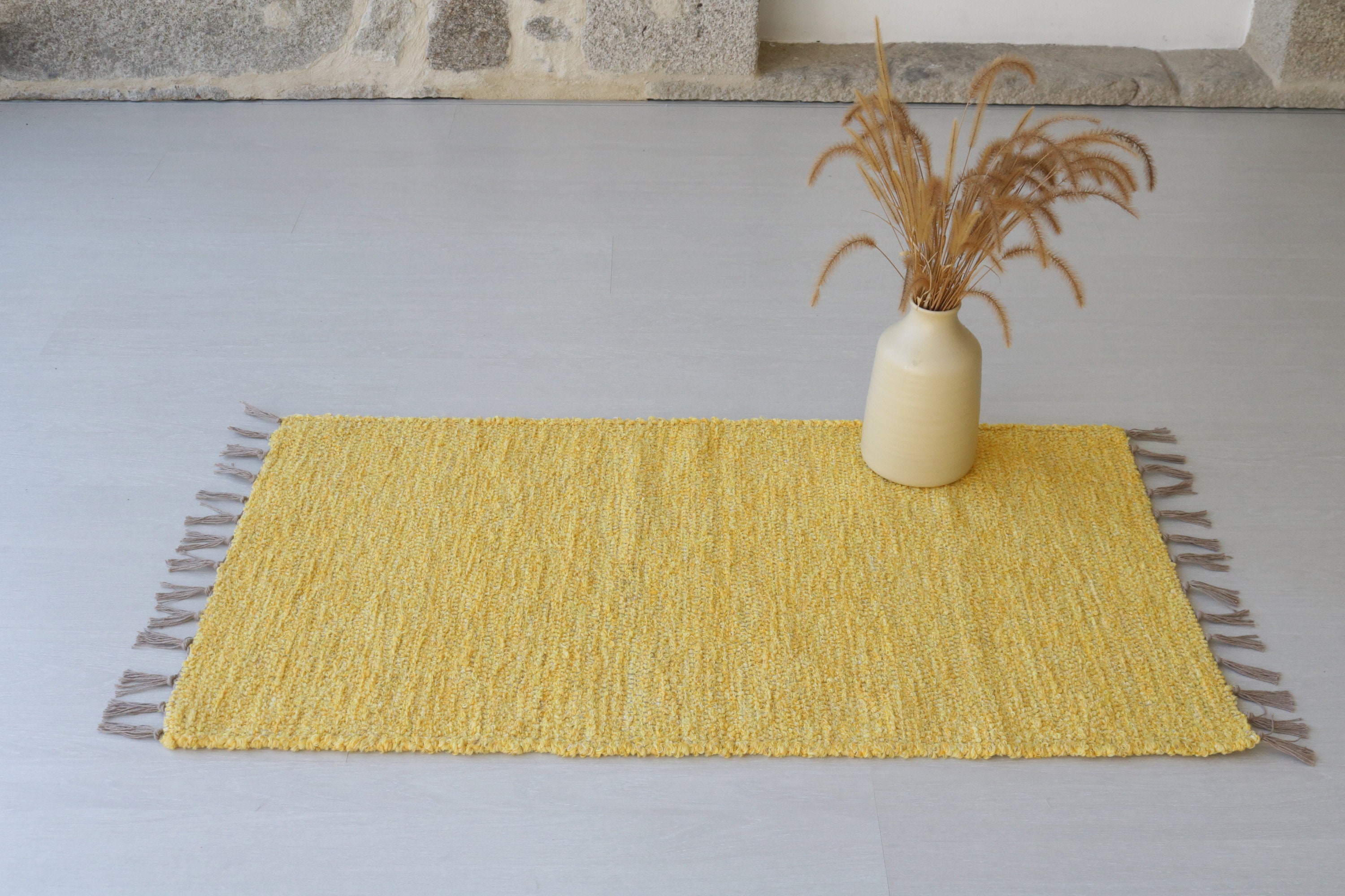 Yellow Bathroom Rug, Doormat Rug, Small Vintage Rug, Bohemian Rug, Vintage Small  Rug, Gold Rug, Small Rugs, Entry Rug, 3.1 x 3.9 Feet AG1972