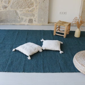 Grand tapis bleu pétrole tissé à la main 170x240cm, tapis de zone, tapis de salon bleu sarcelle, tapis boho, tapis pour enfants, tapis portugais, tapis bleu pétrole image 2