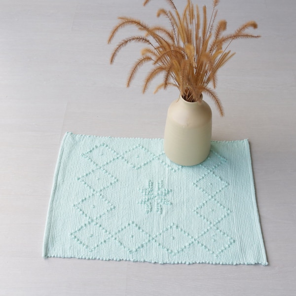 Mini tapis turquoise tissé à la main, tapis de coton douche, tapis de salle de bain, tapis de cuisine, tapis boho tapis lavable, tapis scandinave durable fait main