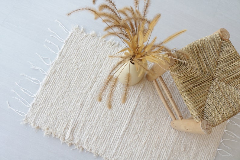 Small handwoven cream rug cotton rug bathroom rug bathroom Etsy