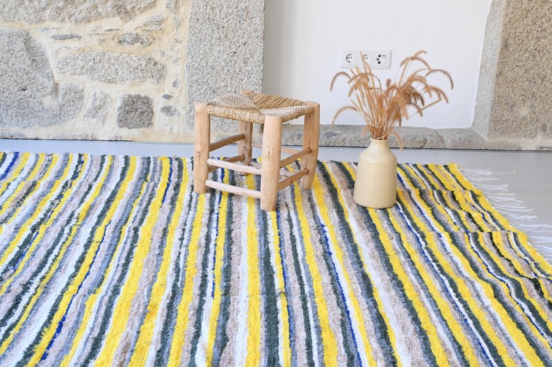 Large Yellow and Gray Striped Rug, Yellow Area Rug, Bedroom Rug, Living ...