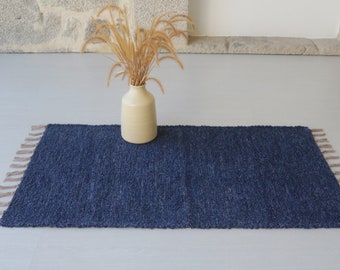 Small handwoven blue rug, shower rug, bathroom rug, kitchen rug, bedroom rug, soft blue cotton rug, Scandinavian rug Scandinavian decoration
