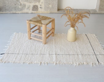 Tapis crème tissé à la main moyen, tapis en coton abstrait, tapis de chambre à coucher, tapis de salle de bain, tapis de chambre d'enfant, tapis pour enfants, tapis boho, tapis doux lavable en machine