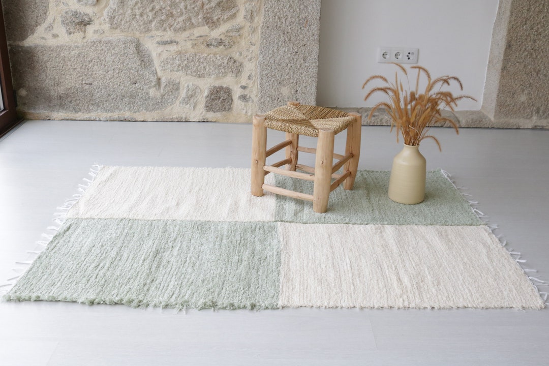 Medium Green and Beige Rug 100x150cm Bedroom Rug Check Rug Etsy
