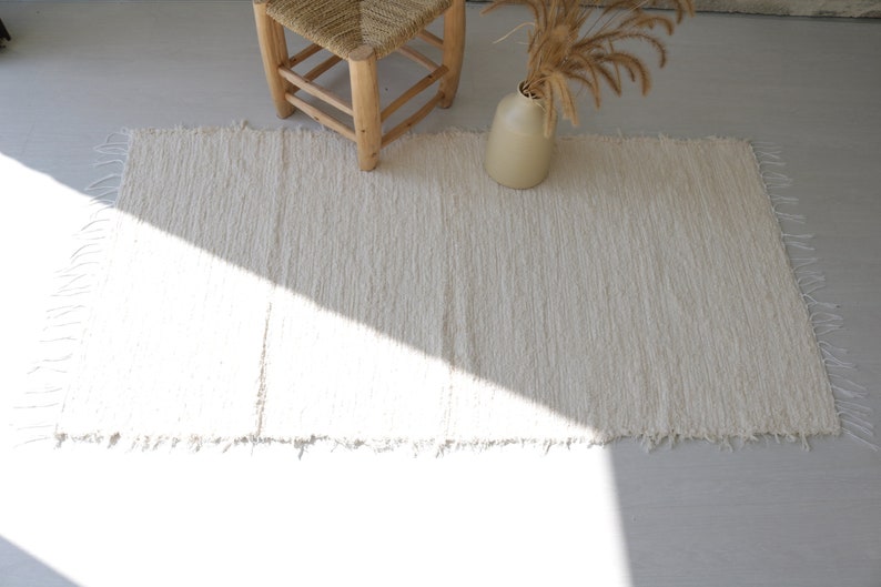 Medium handwoven cream rug, cream cotton rug, bathroom rug, kitchen rug, bedroom rug, nursery rug, Portuguese rug, bohemian rug decor image 6