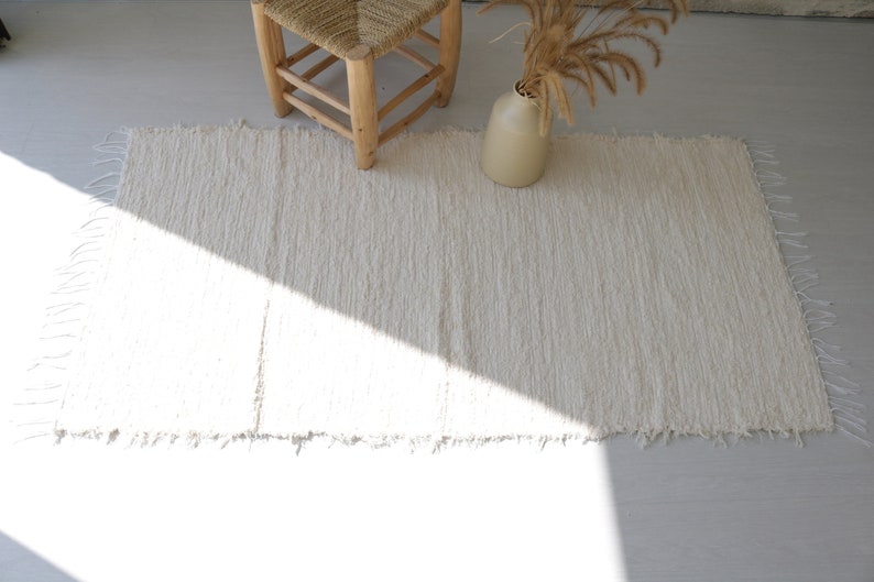 Medium handwoven cream rug cotton rug bathroom rug kitchen Etsy