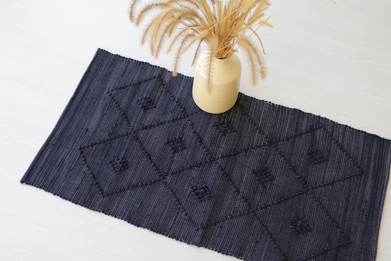 blue mat bedroom mat home decoration cotton rug Small handwoven blue rug kitvhen rug. bathroom rug portuguese rug