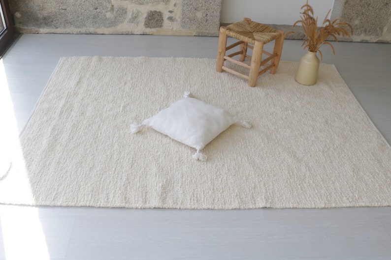 Großer handgewebter cremefarbener Teppich 140x200 cm, Wohnzimmerteppich, cremefarbener Teppich, weicher Teppich, Kinderzimmerteppich, Boho-Dekoration, Boho-Teppich, Tapis de Salon Bild 10