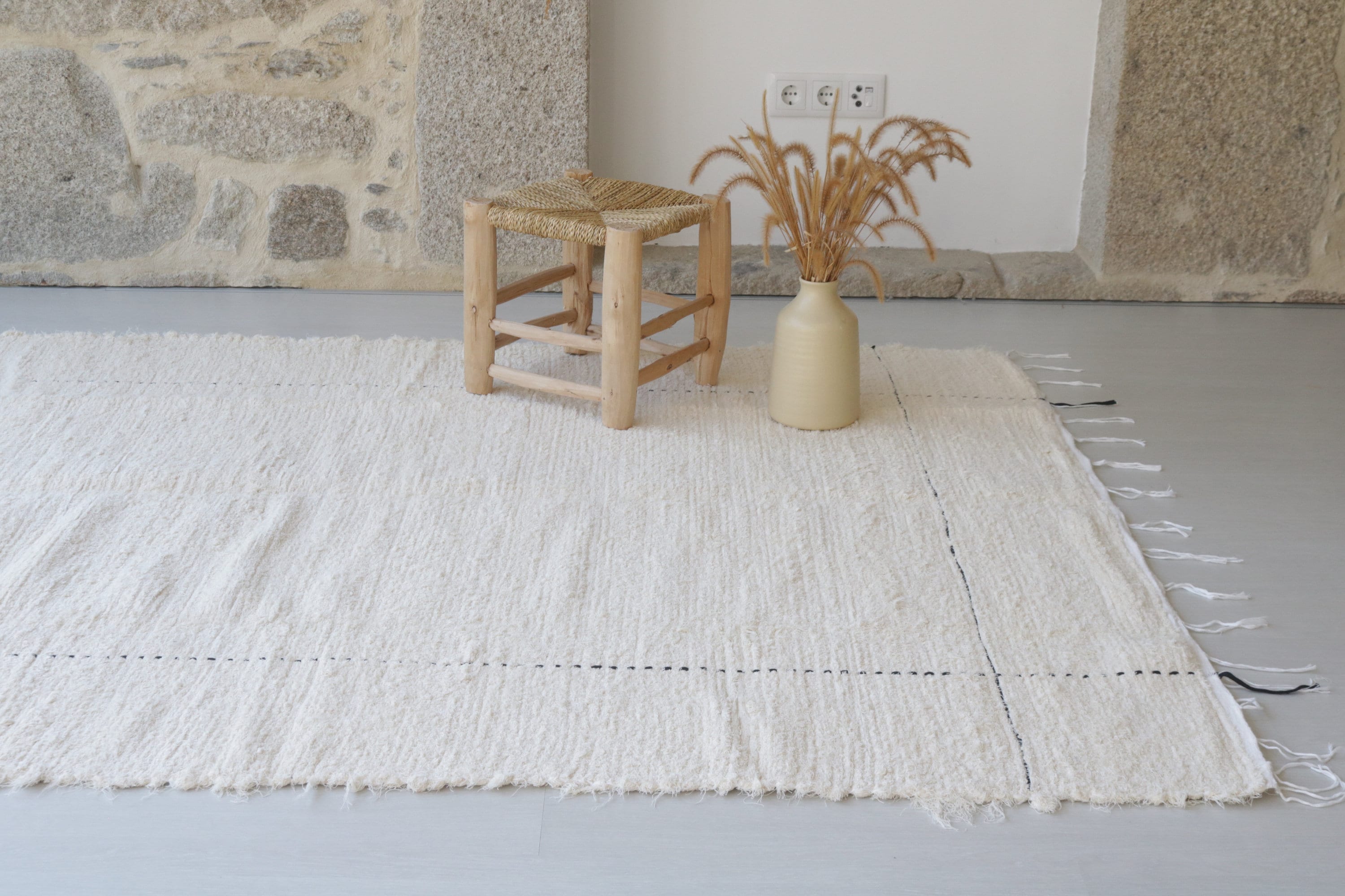 Large Handwoven Cream Rug Bedroom Rug Beige Cotton Carpet Etsy