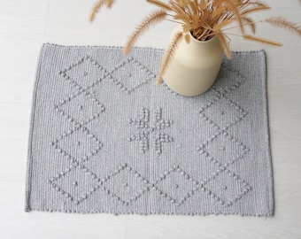 Mini alfombra gris, alfombra de ducha, alfombra de baño, alfombra de entrada, alfombra boho, alfombra lavable, alfombra gris tejida a mano, alfombra escandinava