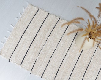 Tappeto corridore crema 200 cm, tappeto da corridoio, tappeto corridore da cucina, tappeto corridore da bagno, tappeto di cotone, tappeto incorniciato a mano, tappeto boho, beige läufer teppich