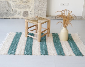 Medium handwoven green rug, bathroom rug, kitchen rug, bedroom rug, kids rug, striped rug, green rug, bedside rug, washable rug