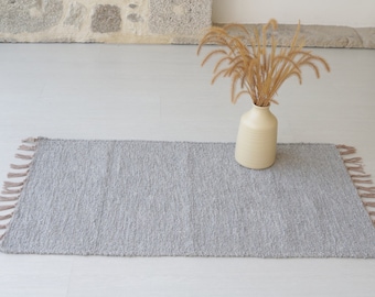 Small handwoven gray rug, bathroom rug, shower rug, kitchen rug, bedroom rug, chunky soft rug, thick rug, gray cotton rug, bohemian rug