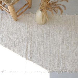 Medium handwoven cream rug, cream cotton rug, bathroom rug, kitchen rug, bedroom rug, nursery rug, Portuguese rug, bohemian rug decor image 5