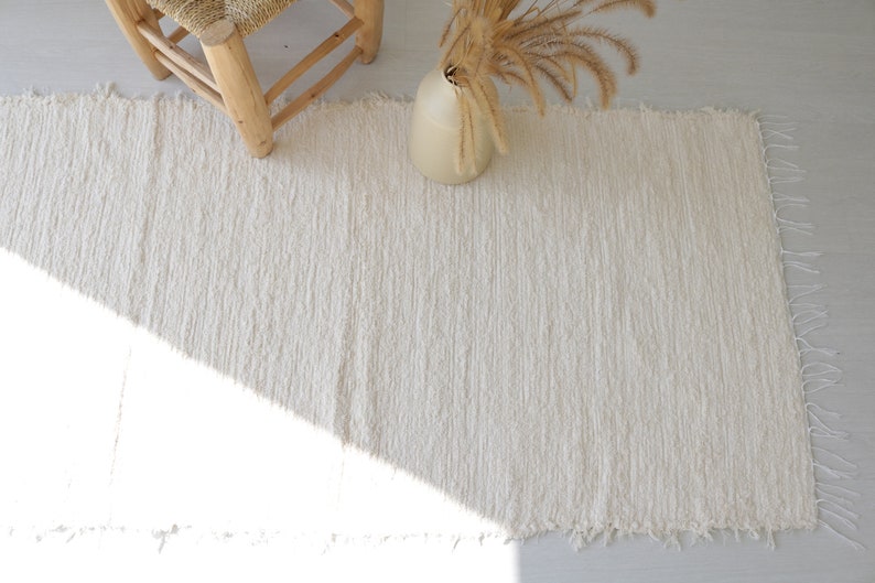 Medium handwoven cream rug, cream cotton rug, bathroom rug, kitchen rug, bedroom rug, nursery rug, Portuguese rug, bohemian rug decor image 5
