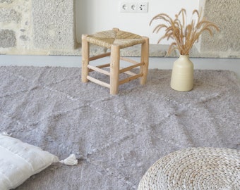 Large recycled linen carpet taupe 180x250 cm, area rug geometric carpet handmade living room rug, bohemian decor, Farmhouse decor, kids rug