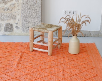 Großer handgewebter orangefarbener Teppich, orangefarbener geometrischer Teppich, Kinderteppich, Bohemian-Teppich, Flächenteppich, Wohnzimmerteppich, orangefarbener Teppich, Schlafzimmerteppich