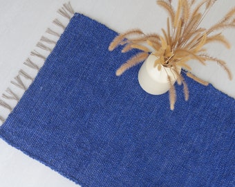 Runner rug blue 250 cm, hallway rug, kitchen runner rug, area rug, runner rug blue, cotton rug hand loomed portuguese rug boho rug
