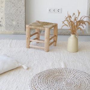 Groot handgeweven crèmekleurig tapijt, crèmekleurig vloerkleed, woonkamertapijt, bohemian tapijt, eetkamertapijt, kinderkamertapijt, gerecycled katoenen tapijt