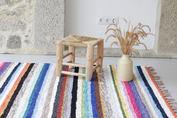 Large striped colorful rug 140x200 cm, living room rug, striped colored area rug, kids rug, bedroom rug, bohemian decoration, tapis de salon