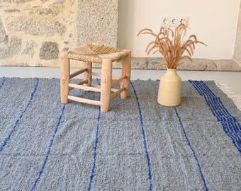 Large gray and blue rug, striped rug, bedroom rug, living room rug, gray area rug, rustic rug, Farmhouse decor, unique rug