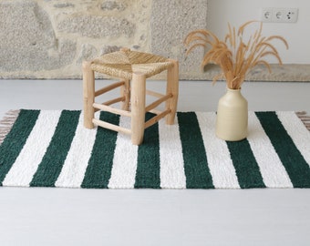 Medium striped dark green rug, green rug, bathroom rug, kitchen rug, bedroom rug, bohemian decor, scandi rug, tapis rayé vert