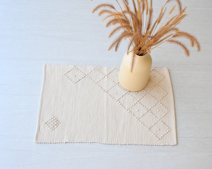 Mini Handwoven Beige Rug, Beige Rug, Shower Rug, Bathroom Rug, Kitchen ...