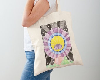 Tote bag art- tote bag de tela- tote bag illustration- Cloth bag- canvas bag, shopping bag, riutilizzabile con disegno stampato- Lotus