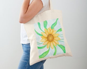 Tote bag art- tote bag de tela- tote bag illustration- Cloth bag- canvas bag, shopping bag, reusable with printed design- Sunflower