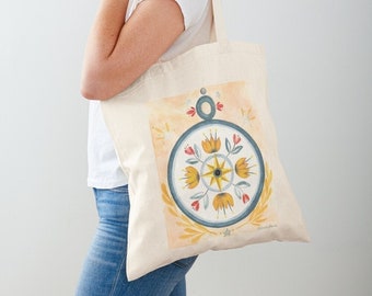 Tote bag art- tote bag de tela- tote bag illustration- Cloth bag- canvas bag, shopping bag, riutilizzabile con disegno stampato- Compass
