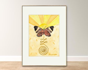 Stampa artistica/Stampa artistica/Stampe Giclée/Illustrazione/Acquerello/Pittura ad acquerello farfalla totem/Arredamento e casa/Design