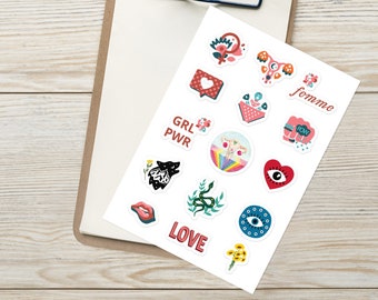 Foglio adesivo Girl Power. Adesivo utero. Utero floreale. Femme. Empower Donna. Amor proprio, Mestruazioni, Rose