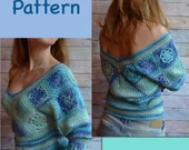 Crochet SWEATER PATTERN Granny Square pdf Tutorial ENG cold shoulder Crochet Blouse women