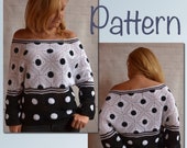 Crochet SWEATER PATTERN Polka Dot Black White granny square women Blouse cold shoulder Tutorial pdf ENG