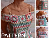 PATTERN Crochet TOP Granny square Multicolor Crochet Lace Blouse Tutorial pdf ENG