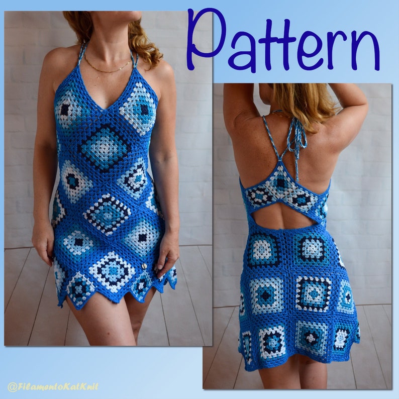 PATTERN Crochet Dress Granny Square Women Open Back Straps Etsy