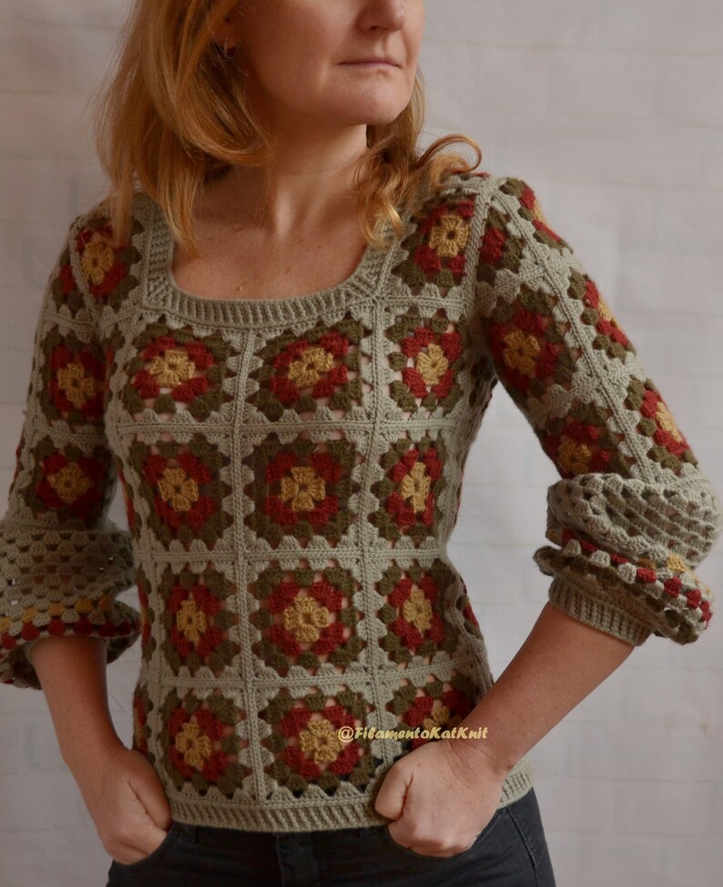 Crochet Sweater PATTERN Granny Squares Puffy Sleeves Women Etsy