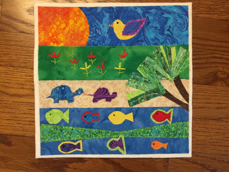 wall quilts My Fish and Tortoises and a Bird Oh wall hangings beach scene Art quilts
