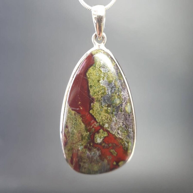 Dragon Blood Stone Jasper AAA Grade Rare Premium Crystal Pendant #17 Highest Form Of Sterling Silver 925 Necklace