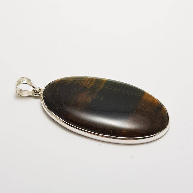 Blue Tiger Eye AAA Grade Crystal Pendant #2 Highest Form Of Sterling Silver 925 Necklace