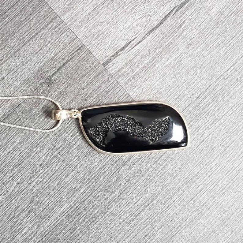 Onyx Druzy Teardrop AAA Grade Rare Crystal Pendant #10 Pure Sterling Silver 925 Necklace