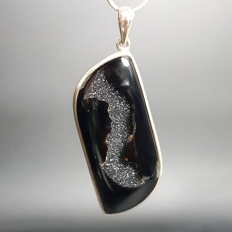 Onyx Druzy Teardrop AAA Grade Rare Crystal Pendant #10 Pure Sterling Silver 925 Necklace