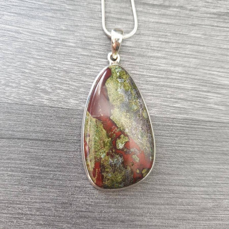 Dragon Blood Stone Jasper AAA Grade Rare Premium Crystal Pendant #17 Highest Form Of Sterling Silver 925 Necklace