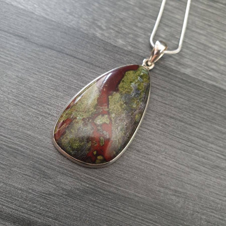 Dragon Blood Stone Jasper AAA Grade Rare Premium Crystal Pendant #17 Highest Form Of Sterling Silver 925 Necklace