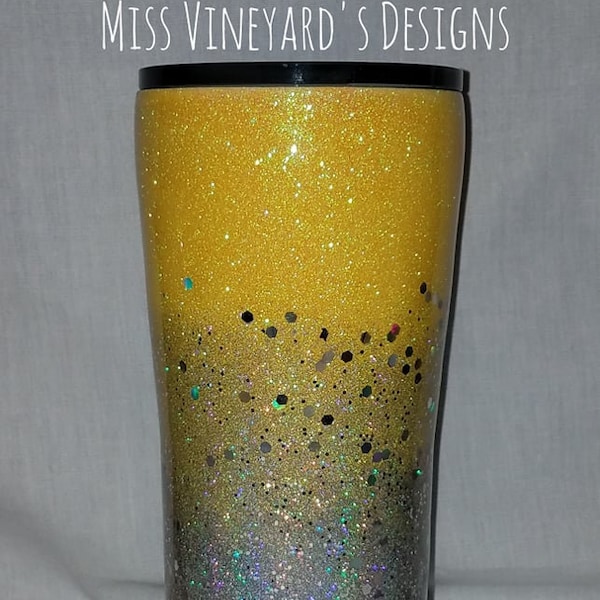 Yellow and Unicorn Poop Glitter Dipped Tumbler Ozark Trail Yeti RTIC