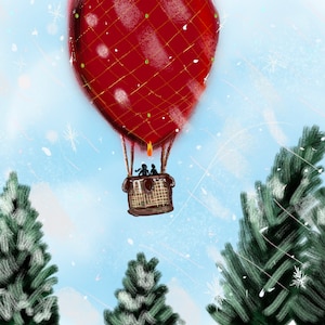 Cartão de Natal com balão de ar quente